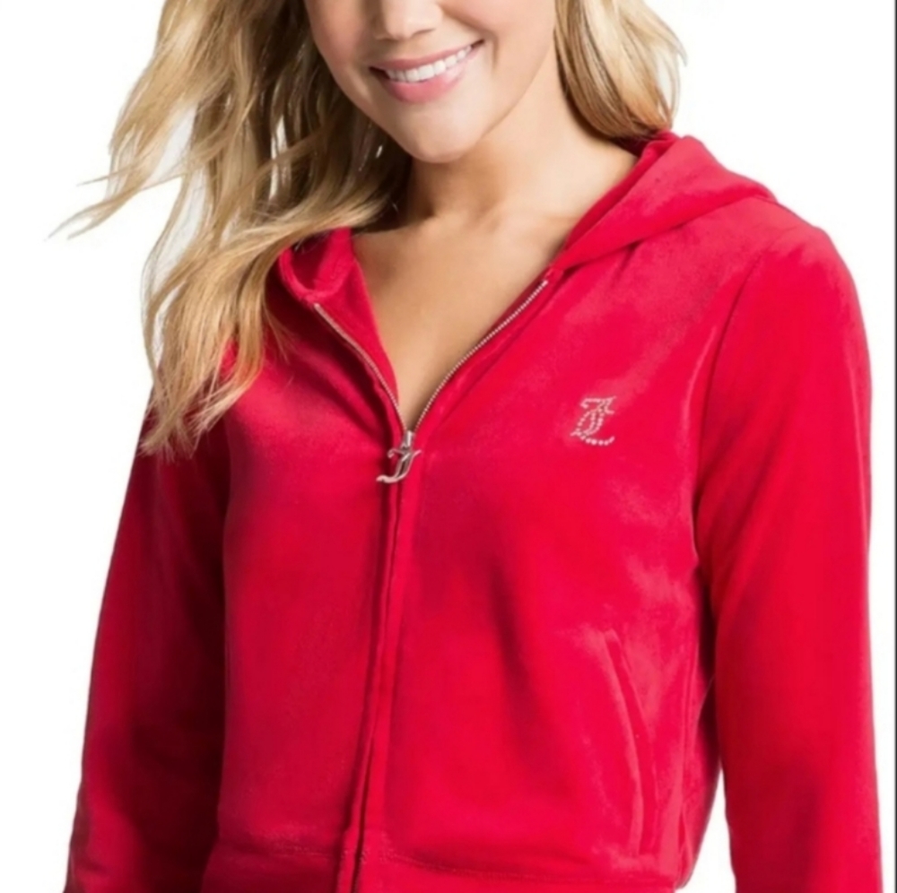 NWT Juicy Couture Red Velour Hooded Jacket, Sz S